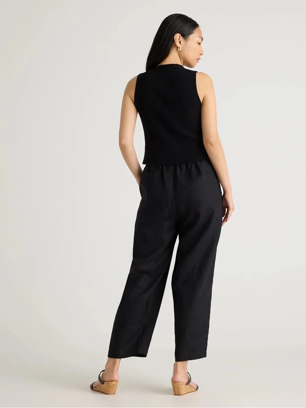 Quince Black Wide-Leg High-Waist Pants European 100% Linen
